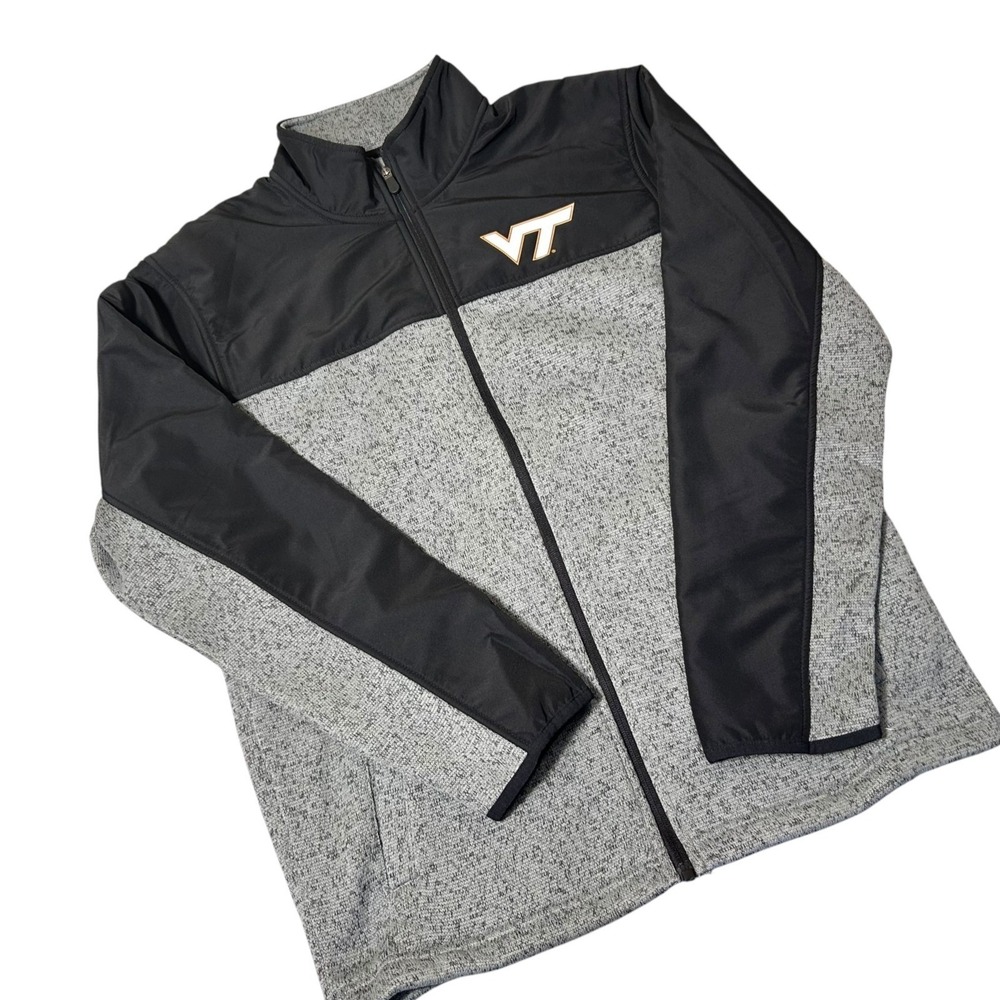 NEW Captivating Virginia Tech Hokies Full Zip Fleece Jacket Mens L Gray Black VT